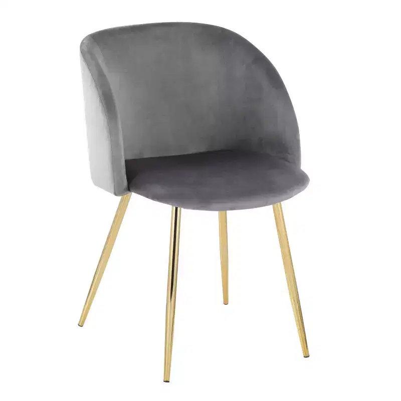 Set of 2 Dining Chairs Velvet/Steel Gold/Silver - Modern Bucket Seat, Tapered Legs