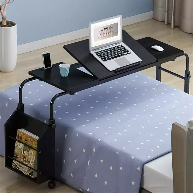 31.5 Inch Adjustable Length & Height Folding Overbed Table with Wheels - Tiltable Laptop Desk for Home, Office, 350 Lbs Capacity Height 24-35