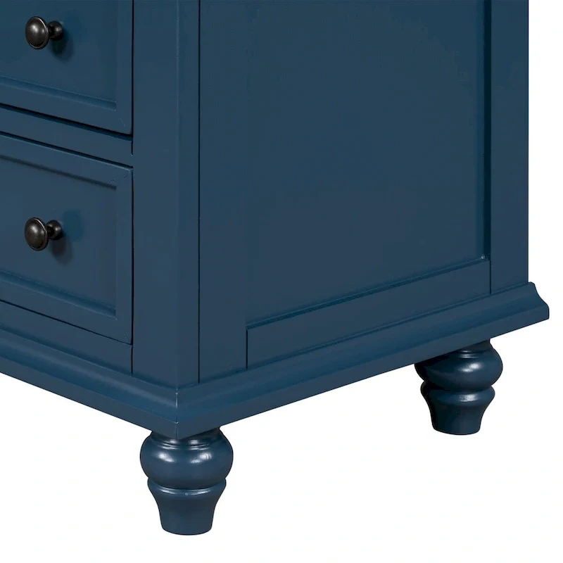 Solid Pine Wood End Table with Pull-out Tray and 3 Drawer, Easy Assembly