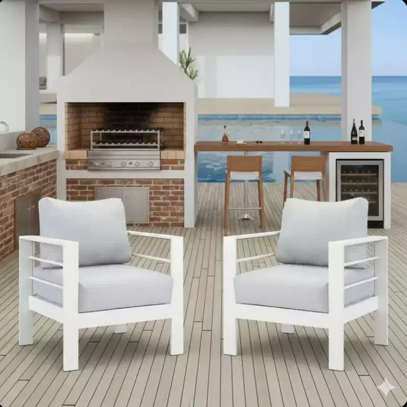 2-Pack 28 All-Weather Aluminum Patio Armchairs with Thick Cushions