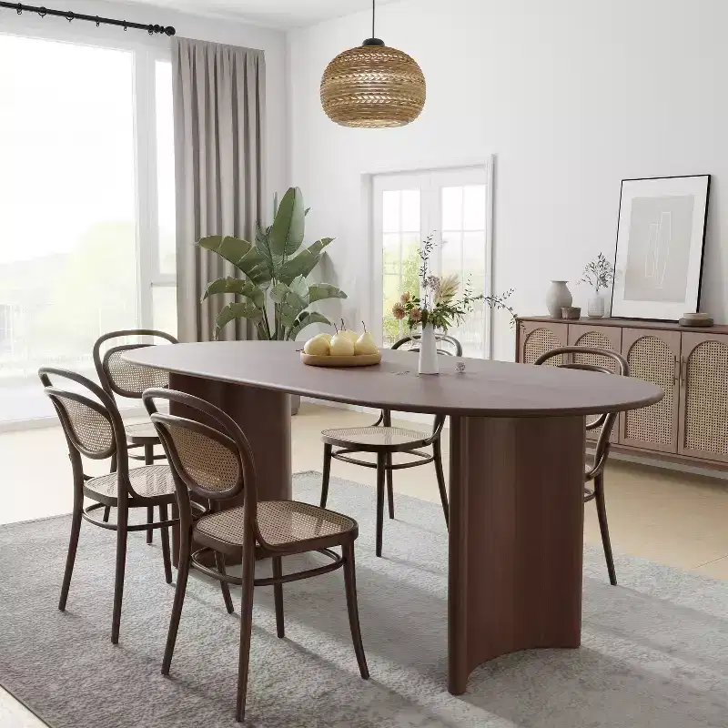 67 x 33.5 Solid Wood Oval Dining Table Modern Kitchen Table Farmhouse with Reversible Arched Legs for Living Room Kitchen Home Office Walnut