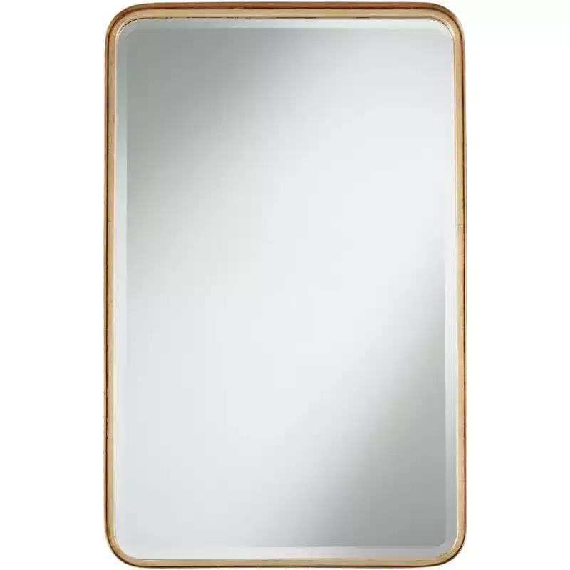 Uttermost Andi Rectangular Vanity Decorative Wall Mirror Modern Beveled Glass Warm Gold Iron Frame 24 Wide for Bathroom Bedroom Living Room Home