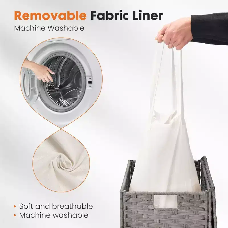 JIONJOY 29 gal. Wicker Hamper w/Lid, Foldable Design, Removable Compartment & Washable Liner