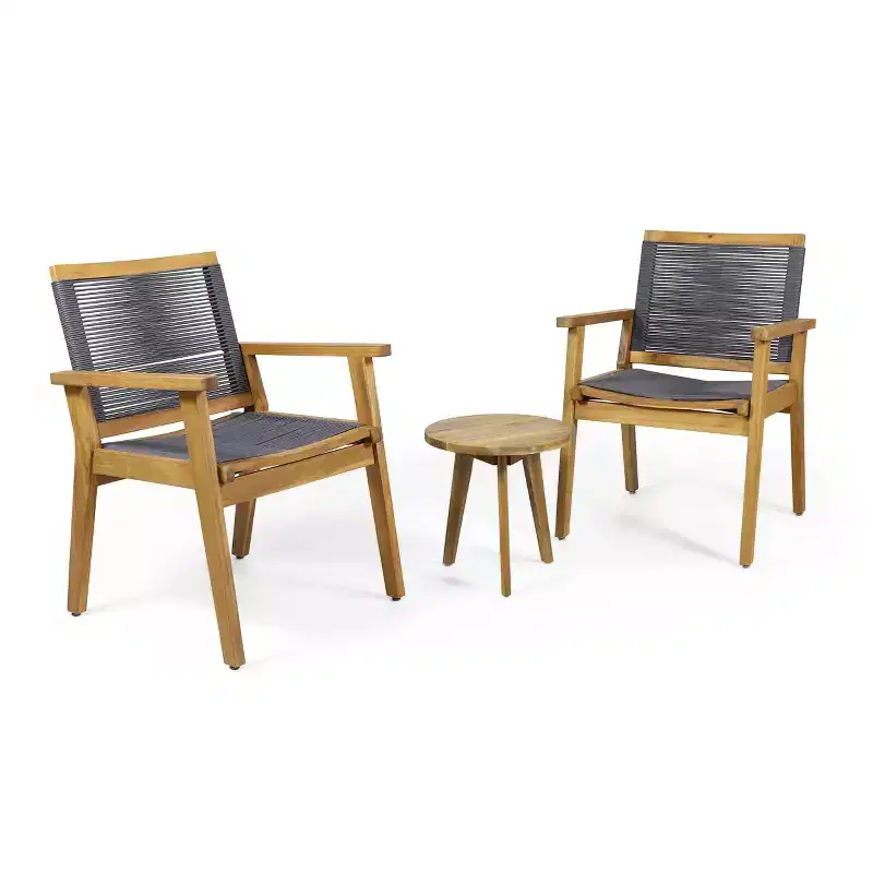 Christopher Knight Home Mcgill Outdoor Acacia Wood and Rope 3 Piece Chat Set, Teak/Dark Gray