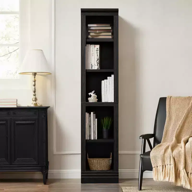 Narrow Bookcase, Adjustable Storage Shelving Unit, Black