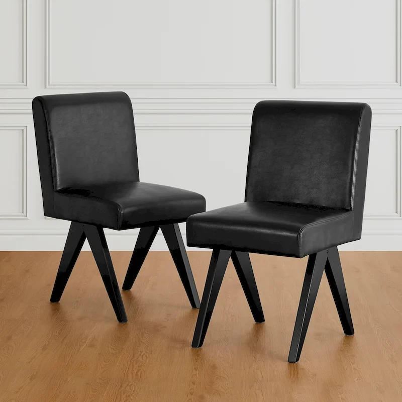 Faux Leather Upholstered Dining Chairs with V-Shaped Wood Legs