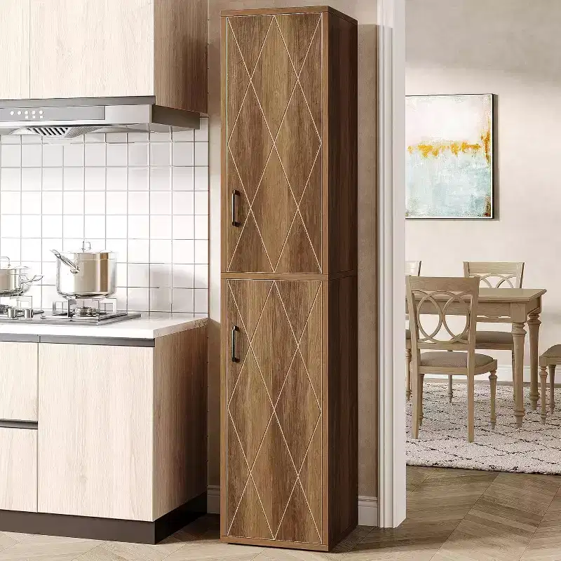 Lantine 75.39 Wood Storage Cabinet with 6 Shelves, Narrow Modern Cabinet with 2 Doors for Living Room, Kitchen, Bathroom