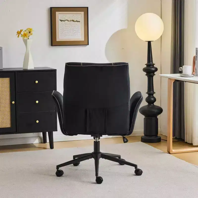 Karl Home | 28.5 inch White Velvet Dovetail Swivel Office Chair With Wheels