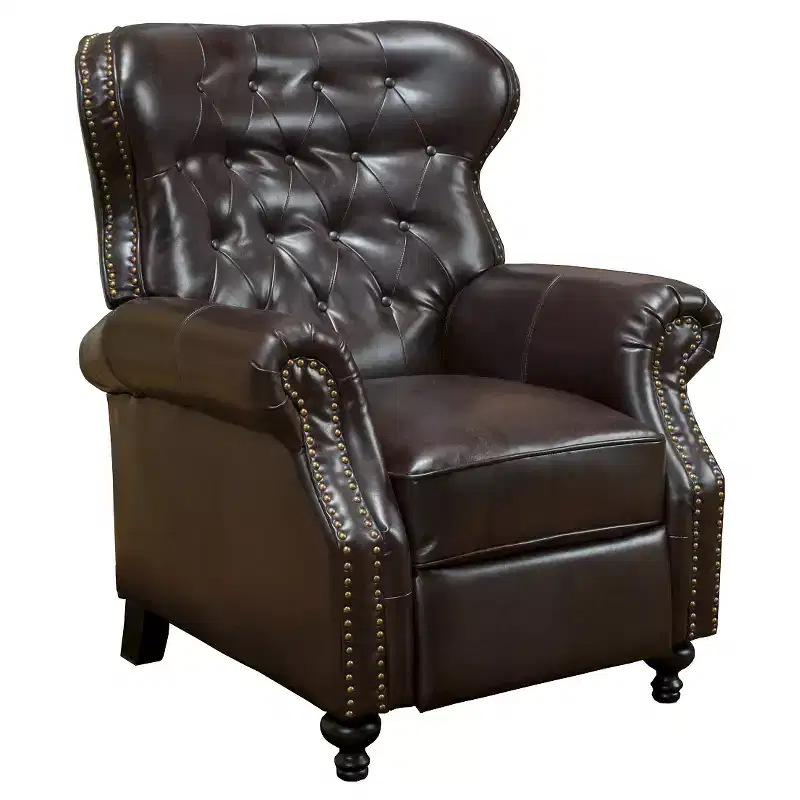 Walder Bonded Leather Press-Back Recliner Club Chair Brown - Christopher Knight Home: Elegant Winged Back, Hardwood Frame