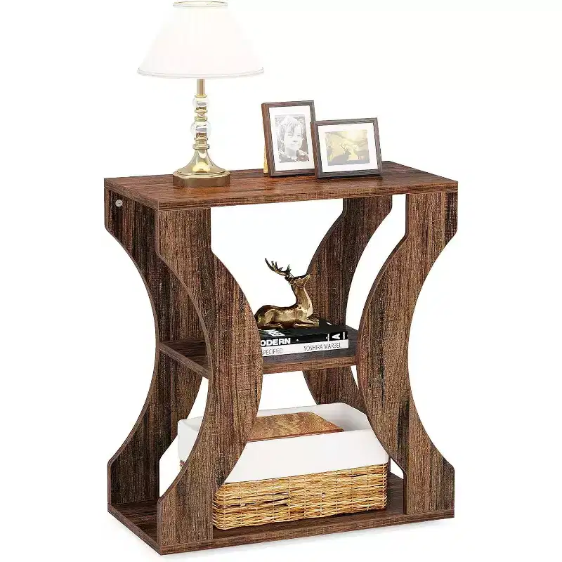 3-Tier Farmhouse End Table with Storage Shelves