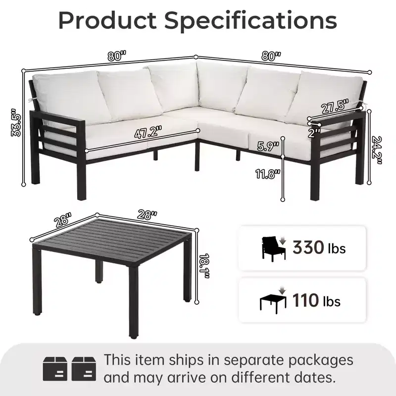 Karl Home | L-Shaped Metal Patio Conversation Sofa Set