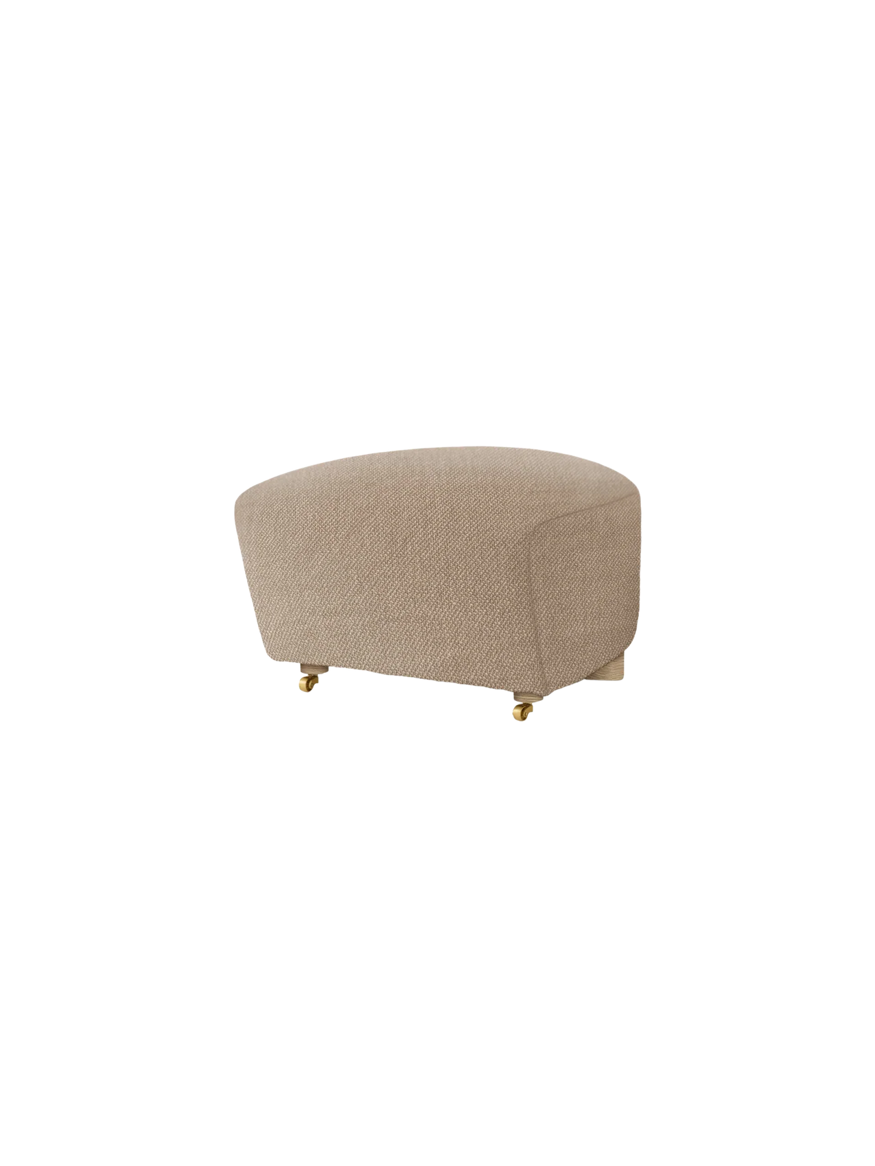 Textile & Oak Ottoman with Brass Casters for Living Room