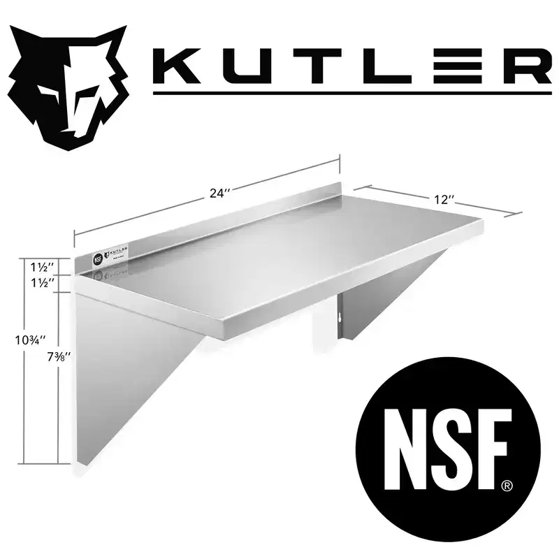 Stainless Steel Wall Mount Shelf with Backsplash, NSF Commercial Floating Shelving for Kitchen or Restaurant
