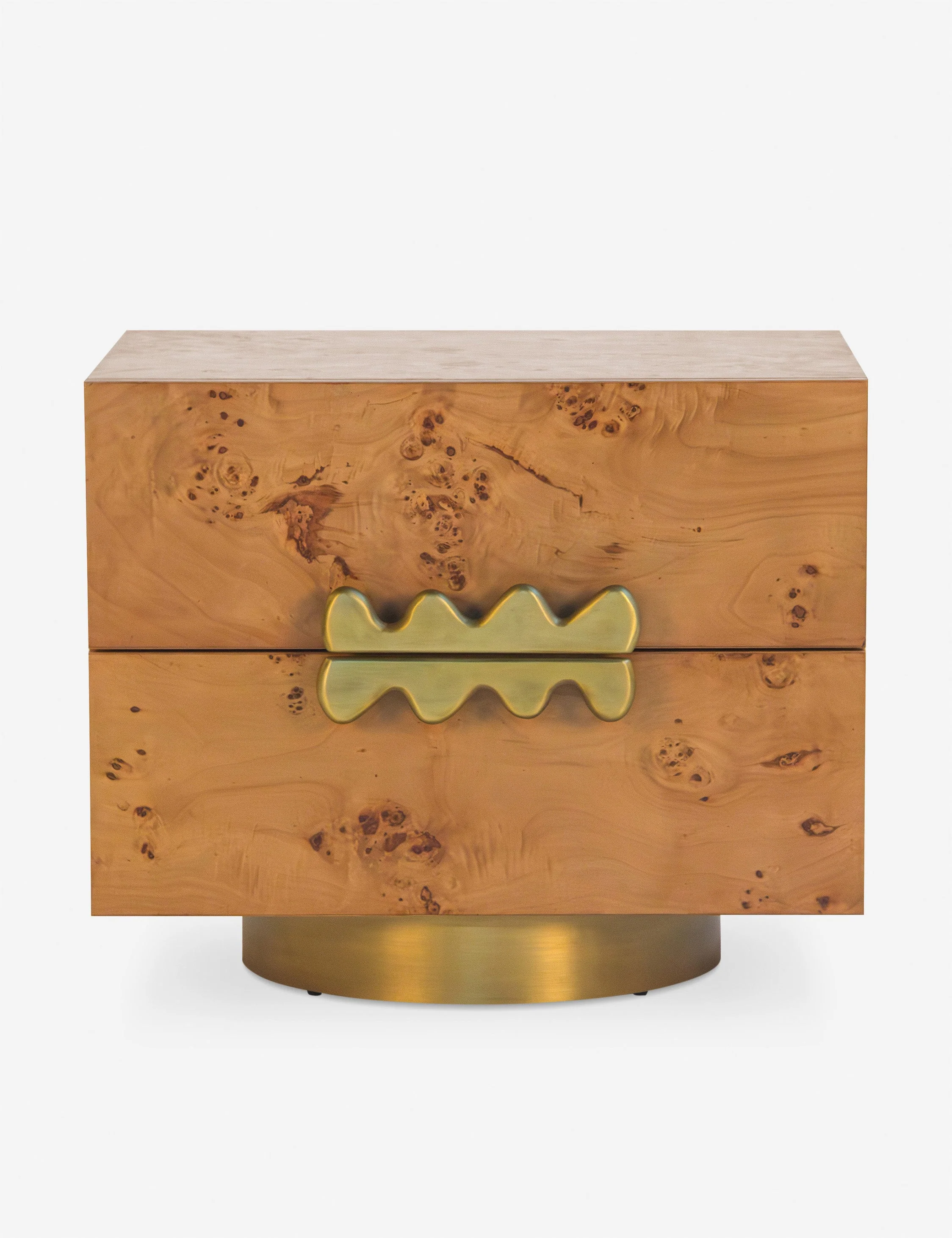 Nightstand - Burl wood brings the drama in this modern nightstand