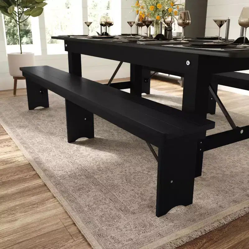 96'' x 12'' Solid Pine Folding Farmhouse Style Bench, Seats 3-4, 600 lb Capacity