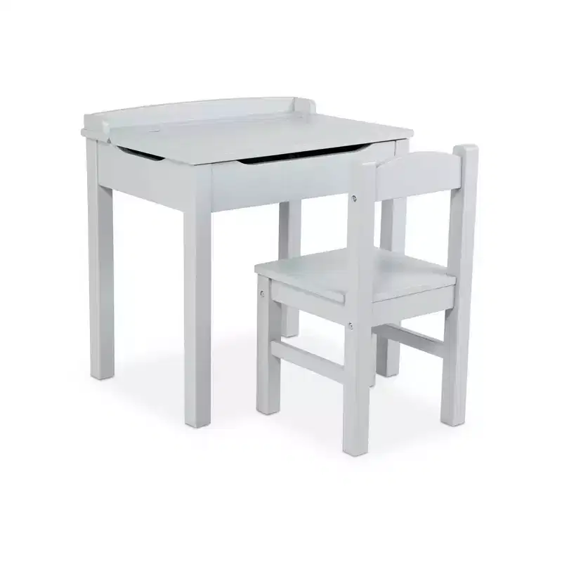 Melissa & Doug Kids Furniture Wooden Lift-Top Desk & Chair - Gray: Enclosed Storage, Wooden Frame