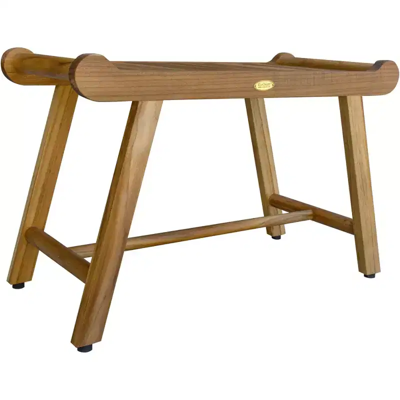 HomeRoots Rectangular Teak Shower Bench With Handles In Natural Finish