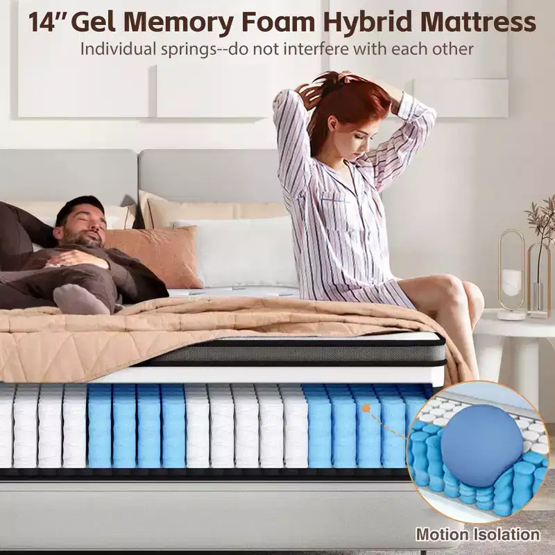 King Size Memory Foam Mattress, 14 Innerspring Hybrid Mattress, Multiple Size