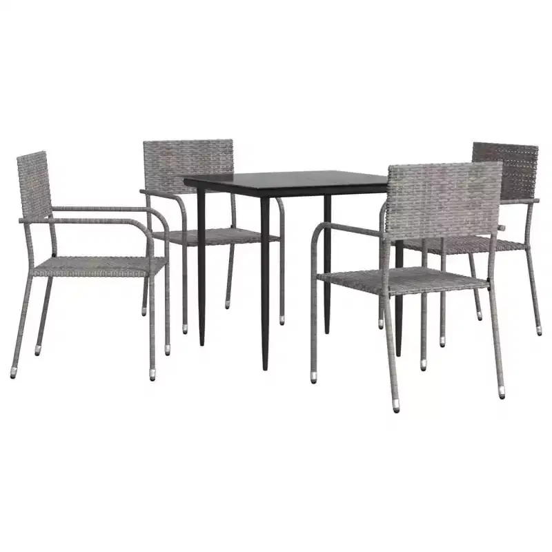 vidaXL Garden Dining Set Grey and Black Poly Rattan, Steel, Tempered Glass - 31.5 Table Length 4 Items