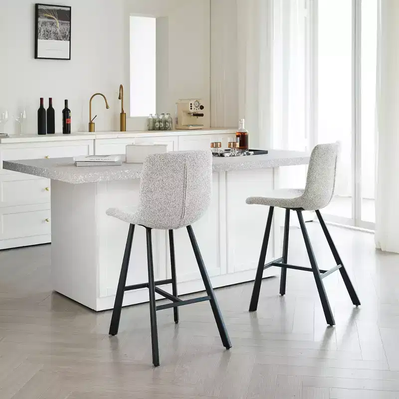 Okak Modern Set of 2 Bar Stools Kitchen Island Chairs with Ergonomic Curved Backrest & Footrest,Faux Leather Counter Stools