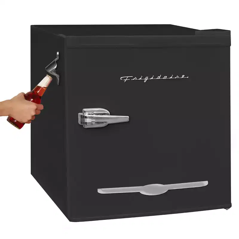 Frigidaire 1.6 cu ft Retro Fridge With Side Bottle Opener Black: Compact Mini Refrigerator, Manual Defrost, 1 Year Warranty