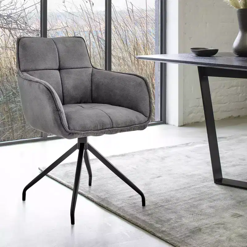 High-Back Velvet Dining Chair Charcoal Gray – Brushed Stainless Steel Frame, 250 lb