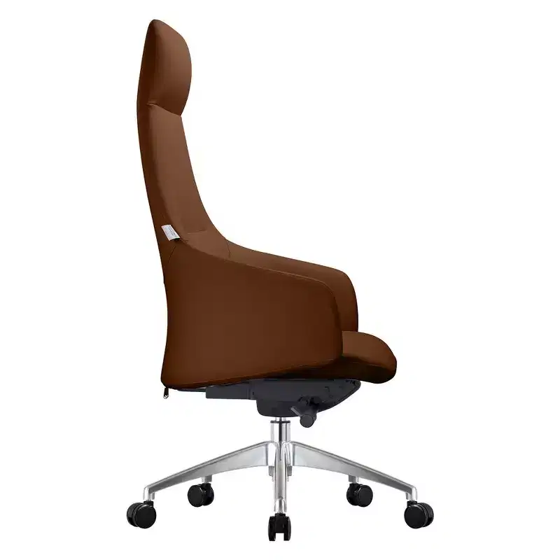 LeisureMod Celeste High-Back Leather Office Chair with Headrest - Modern Iron Frame Swivel & Tilt Executive Desk Chair