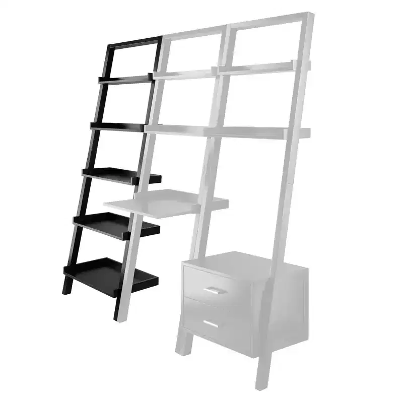 Black 5-Tier Leaning Shelf – Contemporary Wood Bookcase for 1