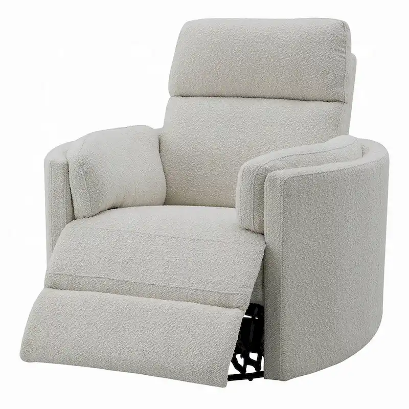 Swivel Glider Recliner Chair with Beige Boucle Upholstery and Pocket Coil Seat