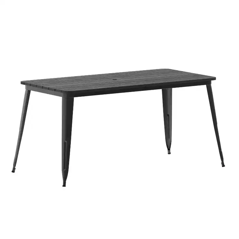 Flash Furniture Declan Commercial Indoor/Outdoor Dining Table with Umbrella Hole, 30 x 60 All Weather Poly Resin Top and Steel Base
