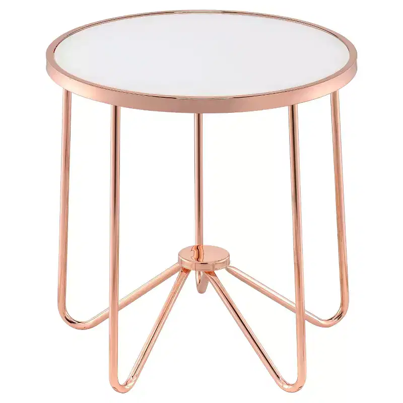 End Table Frosted Rose Gold - Acme Furniture: Contemporary Alivia, Tempered Glass, Metal Frame