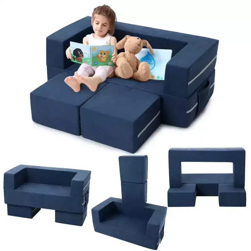 3PCs Toddler Convertible Sofa, Foam Couch Bed for Children, Modular Kids Sofa for Nursery Playroom