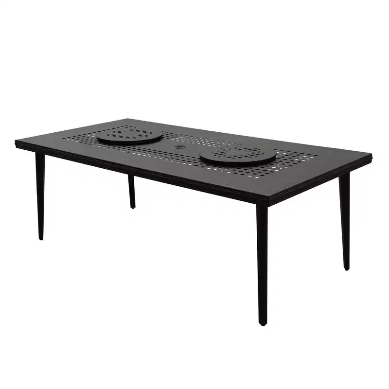 9pc Outdoor Dining Set with 84" Modern Ornate Mesh Aluminum Large Rectangular Table & Checker Chairs - Black - Oakland Living