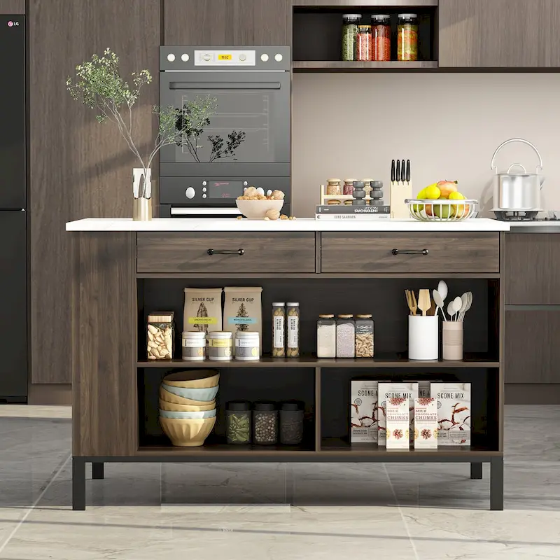 Brown 2-Drawer Sideboard Buffet Cabinet with Bottom Shelf, 55.1W