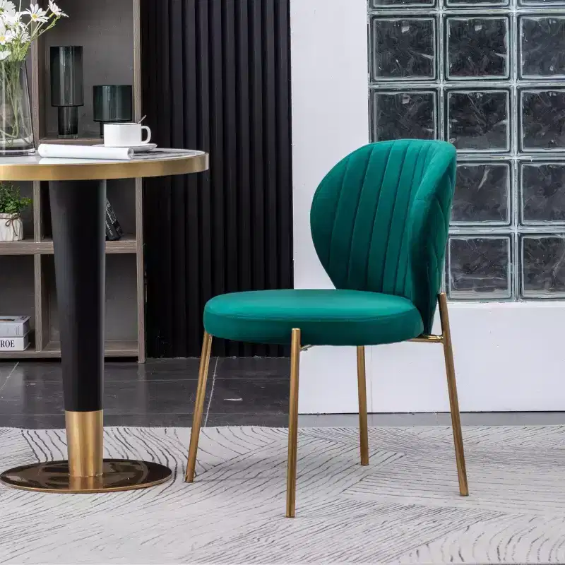 Contemporary Green Velvet Dining Chair with Gold Metal Frame