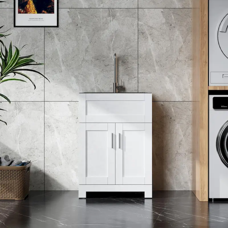 24-Inch Laundry Utility Sink Cabinet with Stainless Steel Faucet