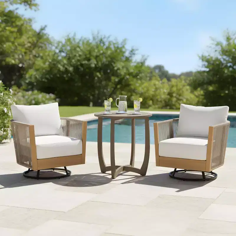Christopher Knight Home Rahul Modern 3 Piece Acacia Patio Swivel Chairs with Rope Design and Bistro Table Set