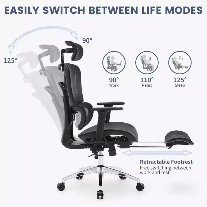 Ergonomic Office Chair, High Back Ergonomic Desk Chair with Adjustable Lumbar Support, Mesh Home Office Chair Gaming Chair with Footrest