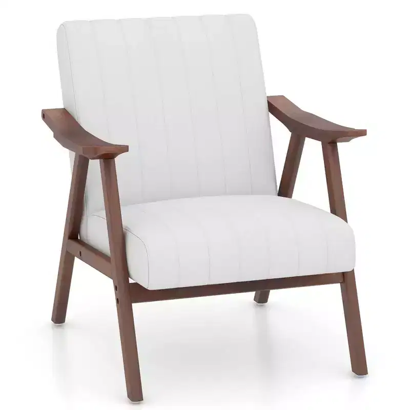 Costway Modern Accent Chair Leathaire Leisure Armchair w/ Rubber Wood Frame & Felt Pads