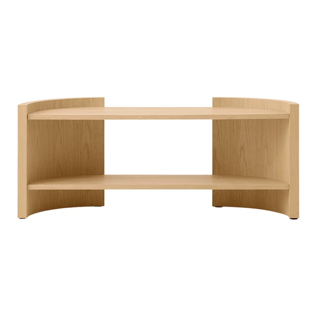 Contemporary Lacquered Oak Console Shelving with Crescent Sculptural Divider Form for Living Room