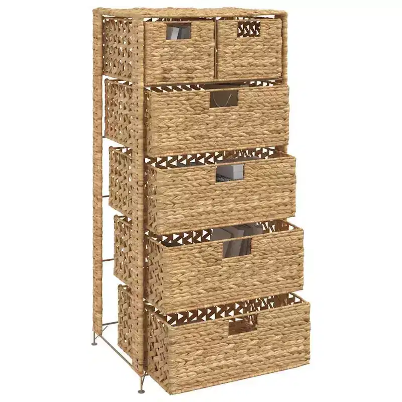 vidaXL Storage Unit Storage Chest Organizer with 6 Baskets Water Hyacinth - 18.5 x 14.6 x 39.4
