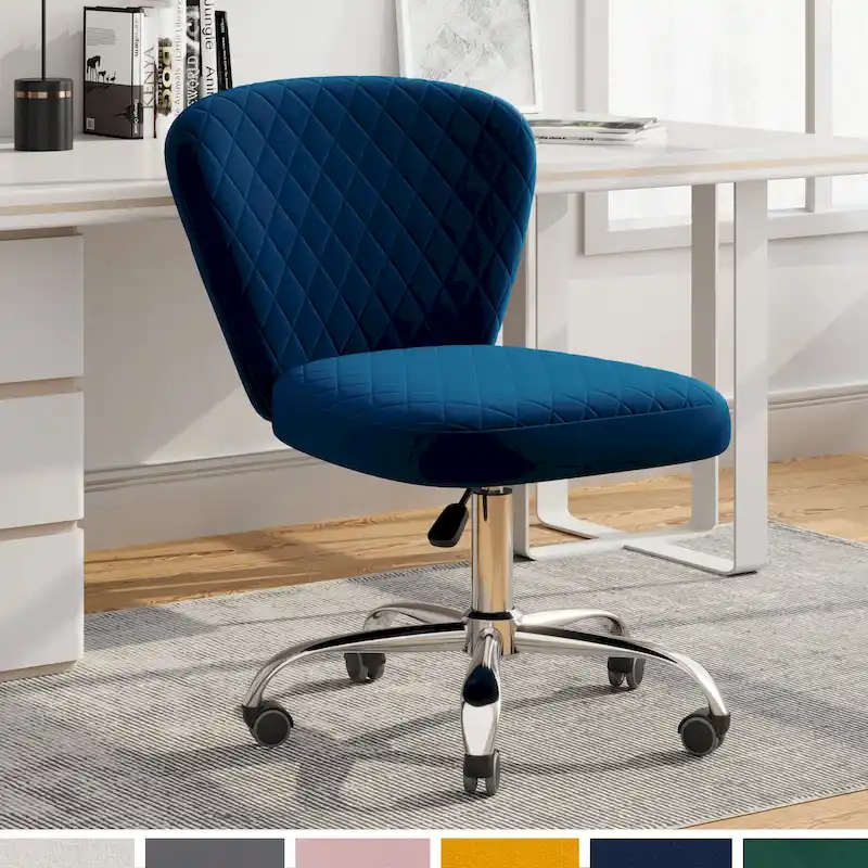 Velvet Armless Adjustable Swivel Home Office Chair – 360° Swivel Desk Chair