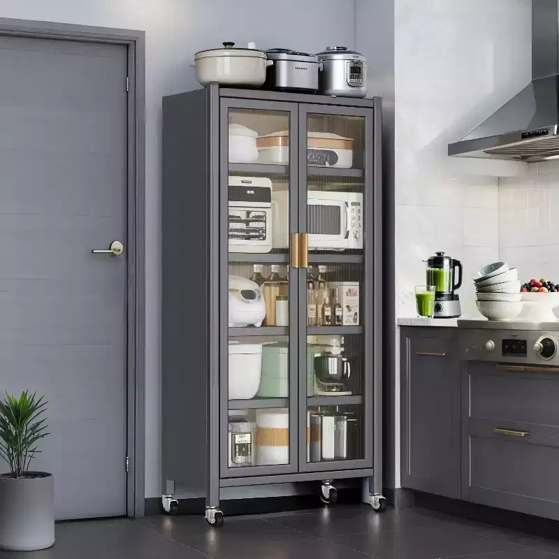 5-Tier Metal Storage Pantry Cabinet with Flip Doors and Wheels