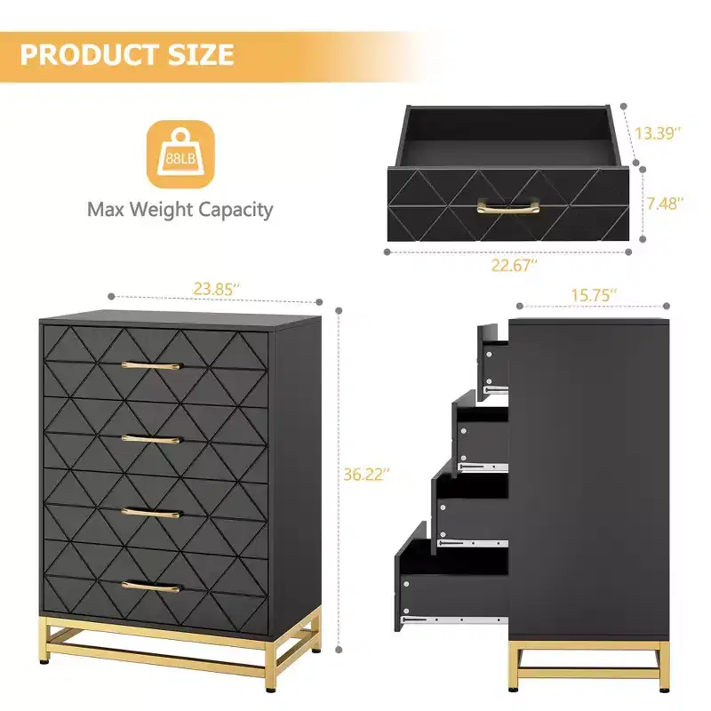Modern 4 Drawer Dresser for Closet Hallway, Living Room