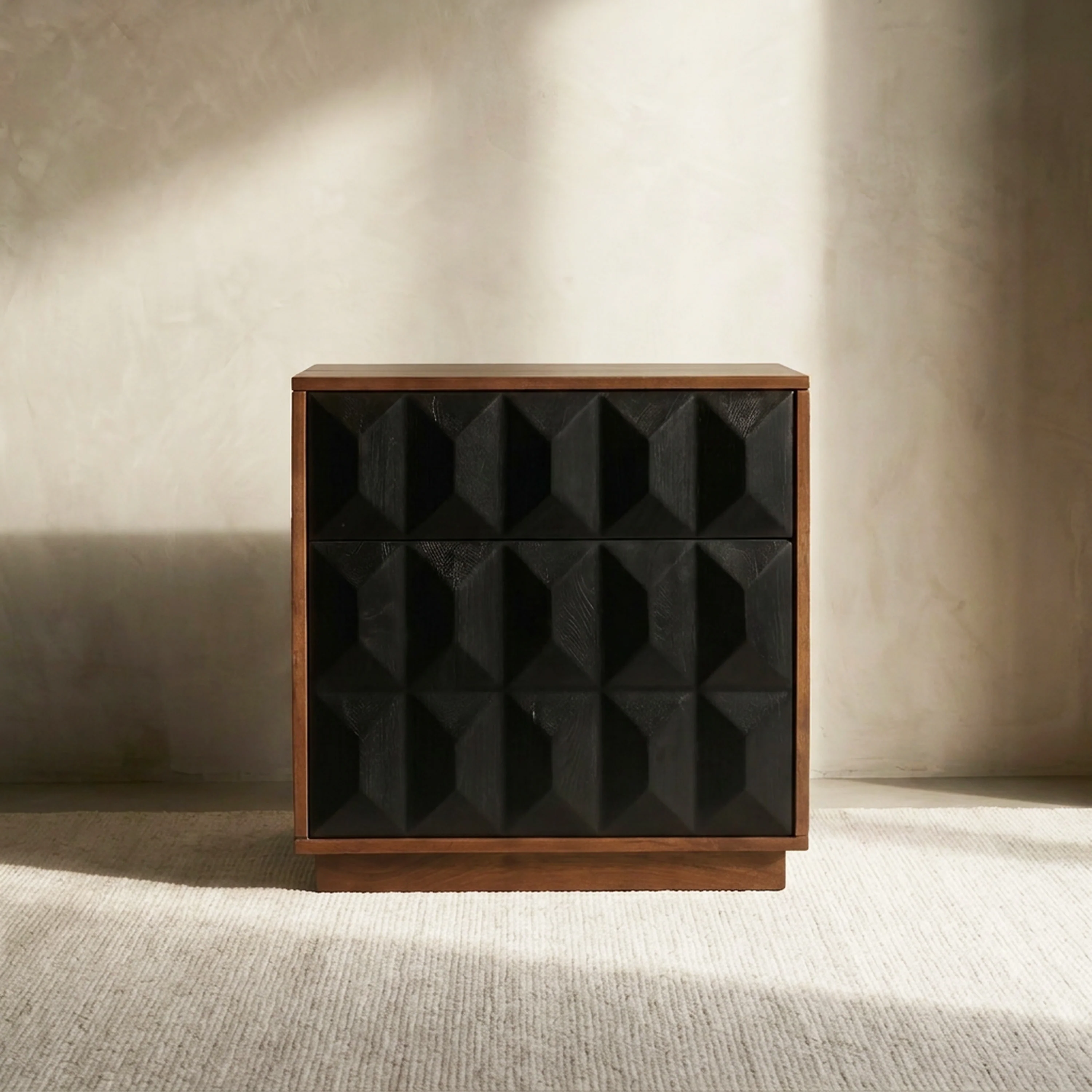 Modern Black Nightstand with Kiln-Dried Wood Frame for Bedroom