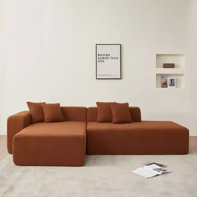 Modular 5-Seater Sectional Sofa, Lambswool Fabric with Removable Chaise Lounge, Apartment Size