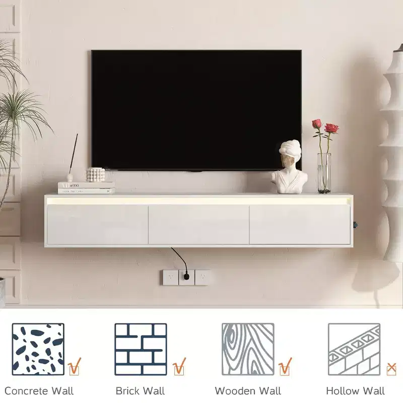 MDF Wall-Mounted TV Shelf 11.02''H x 64.96''W x 11.81''D