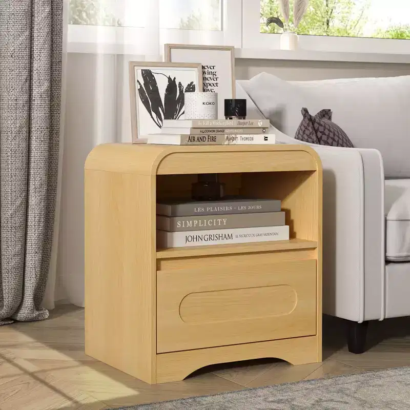 Night Stands for Bedroom Living Room with Drawer Storage Curved Bed Side Table