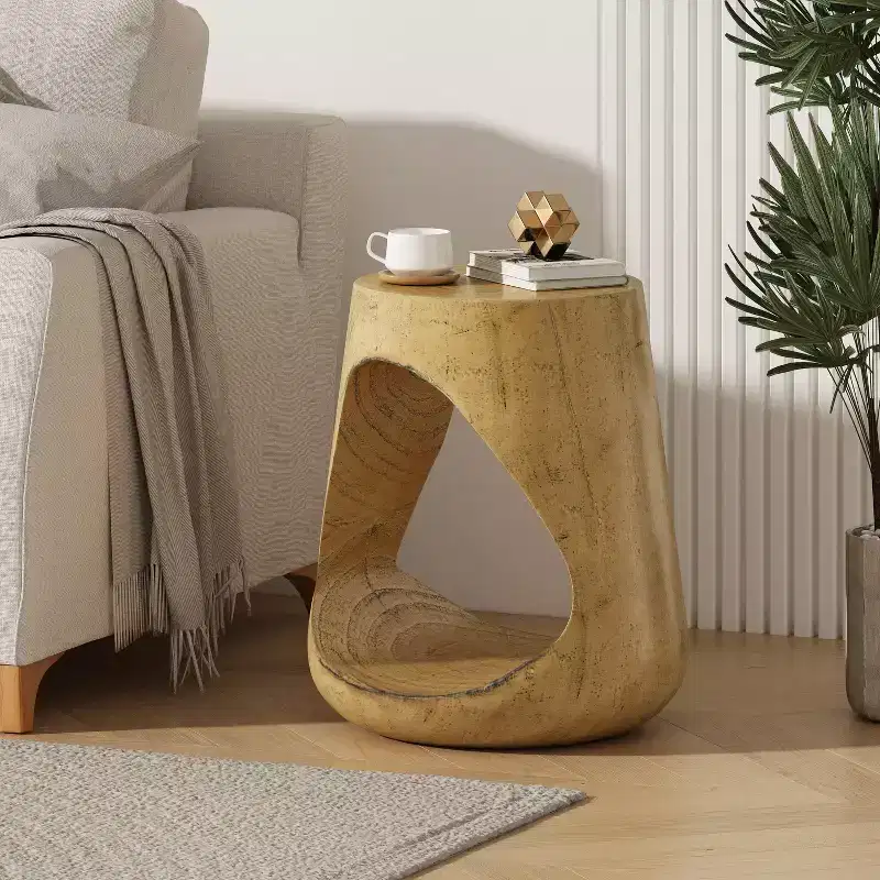 Hollow Console Table Wood Like Texture Natural Color for Living Room