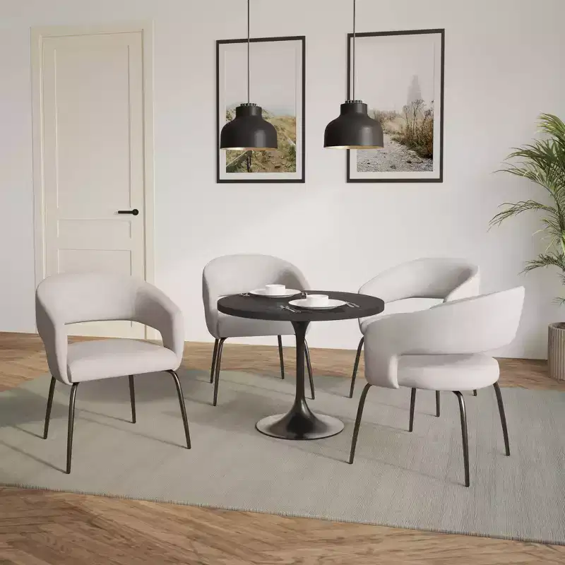 LeisureMod Verve 5-Piece Dining Set with 36 Round Dining Table in Black MDF Top and 4 Dining Chairs